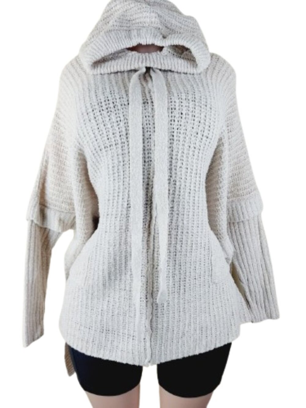 Saturday Sunday Women's Oatmeal Oversized Hooded Poncho Sweater Size S